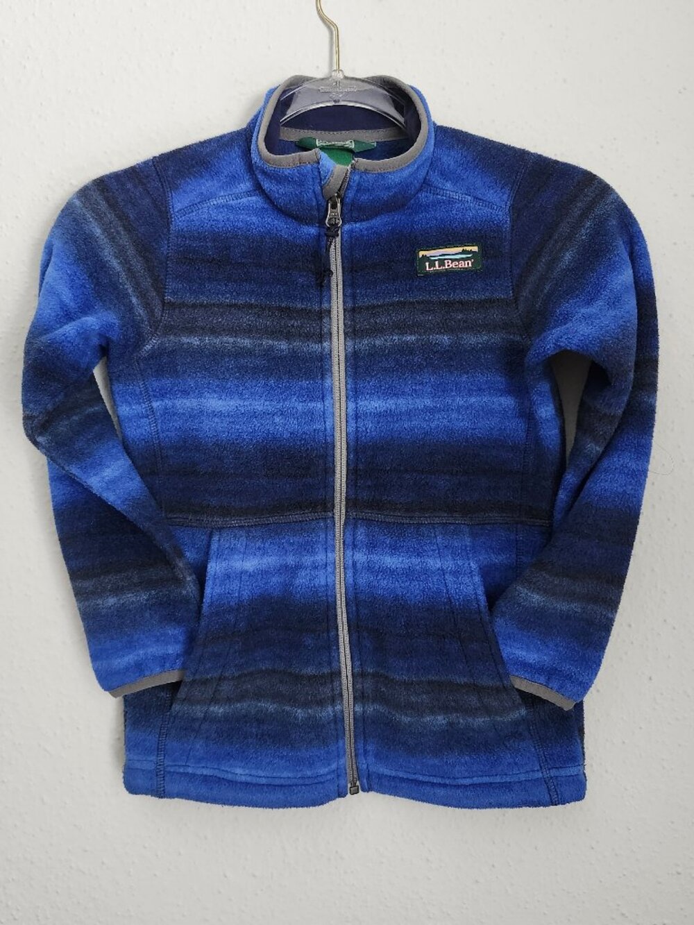 L.L. BEAN Full-Zip Outerwear Blue Striped Fleece Jacket Boys L6X/7
